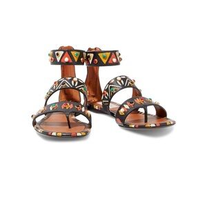 Valentino garavani tribal studded printed pebbled leather sandals